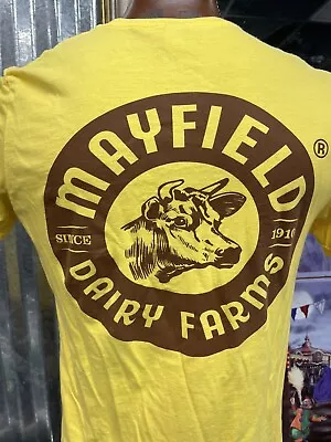 Mayfield Dairy Farms Milk Cow Logo Yellow T-Shirt Sz M Since 1910 • $15.96