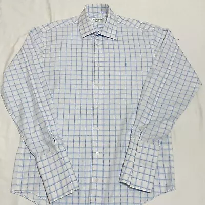 Yves Saint Laurent YSL Vintage Mens Check Blue Logo Shirt Size 39 • £49.99