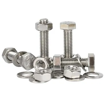 Hex Head Set Screws M6 M8 M10 Fully Threaded Bolts Nuts Washers Stainless Steel • £65.55