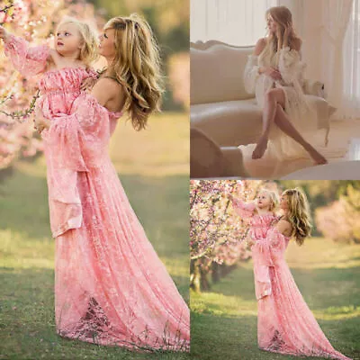 Pregnant Women Lace Long Maternity Maxi Dress Off Shoulder Gown Photography Prop • $40.69