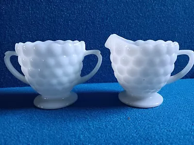 Vintage Anchor Hocking White Milk Glass Bubble Pattern Cream & Sugar Set • $14