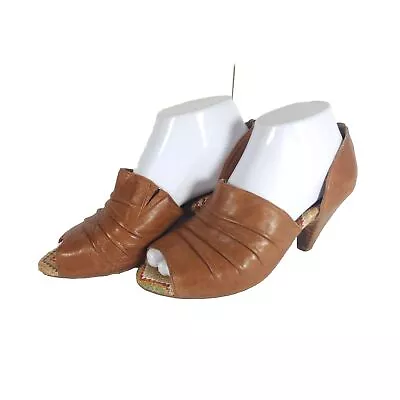 Miz Mooz Women’s Walker US 6 Leather Brown Open Toe Heels Shoes  • $39.99