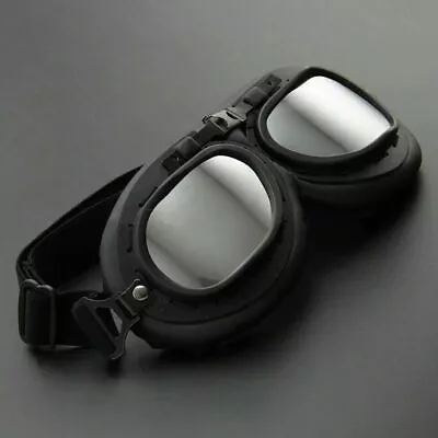 Vintage Motorcycle Riding Goggles Aviator Pilot Eyewear Open Helmet Glasses Blk • $19.95