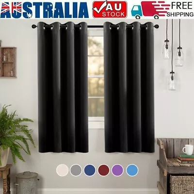 2X Blockout Curtains Blackout Window Curtain Draperies Pair Eyelet Bedroom Decor • $12.69