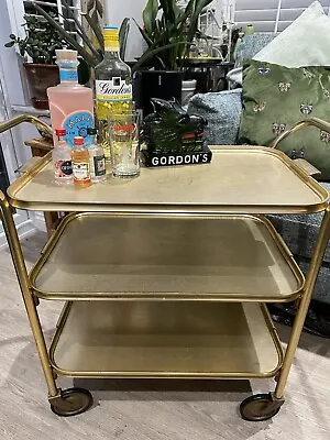 Vintage Retro Drinks / Gin / Tea Trolley Anodised Ware Gold 3 Tier • £30