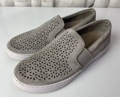 Vionic Womens Size 9 Kani Slip On Loafer Laser Cut Suede Gray Sneaker Casual • $34.99
