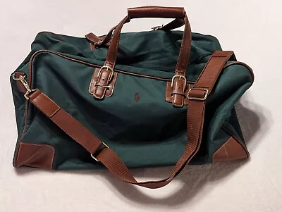 Vintage 1990's  Green Ralph Lauren Polo Travel Duffle Bag Weekender 22” X 10  • $16.95