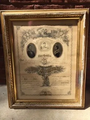 Antique 1871 Marriage Certificate NEW YORK Very RARE Orig Frame 151 YEARS OLD!  • $140