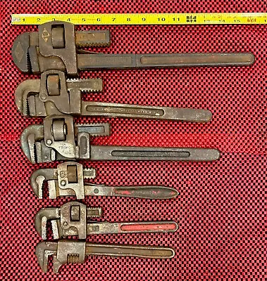 Stillson Walworth Trimo Dunlap Pipe Wrench 6pc Lot- 18  14” 10  Vintage Monkey • $39.95