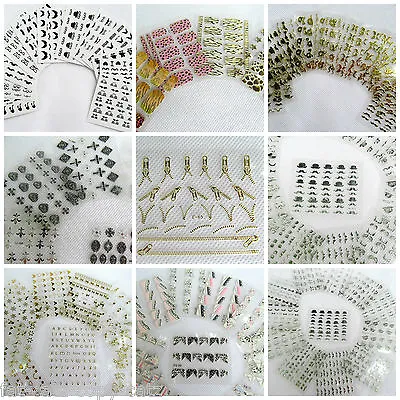 12 Sheets 3d Nail Art Tips Stickers False Nail Design Manicure Moustache Letters • £2.95