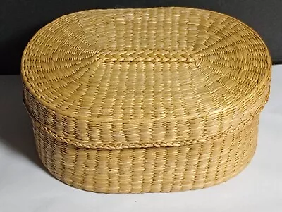 Vintage Small Woven Rattan Weave Basket With Lid   • $17