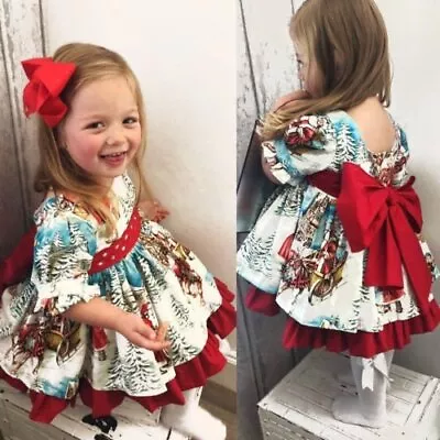 Christmas Toddler Kids Baby Girl Xmas Flared Party Santa Swing Dress Clothes AU • $23.89