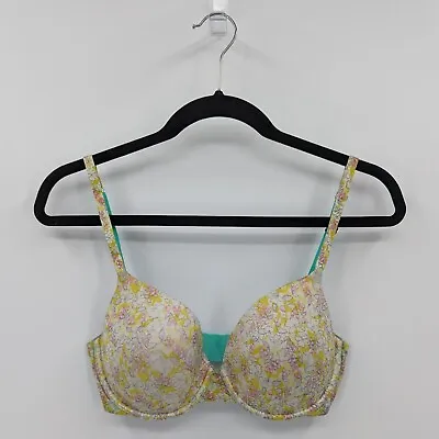 Victoria's Secret Bra Women’s 34D Yellow Pink Floral BIOFIT Padded Full Coverage • $12.99
