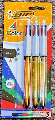 BIC 4 Color Ball Pen Set  NEW   SHINE  Long Lasting Red Blue Black & Green • $12.95