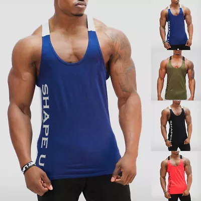 Men Fitness Tank Top Gym Muscle Bodybuilding Sport Workout Vest T Shirt Pullover • £8.63