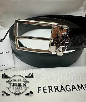 $450 FERRAGAMO Gancio Leather Reversible Black / Brown Belt Sz 36 NEW • $247.50