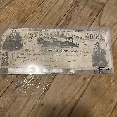 1862 Jackson State OF Mississippi $ 1 Obsolete Currency--'Cotton Pledged' • $50