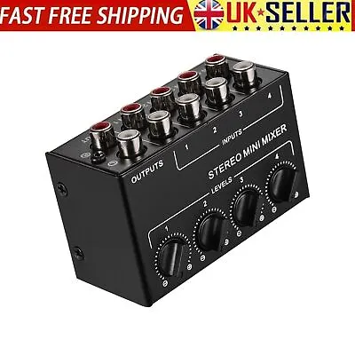 Mini Stereo Audio Mixer With 4-Channel RCA Inputs Separate Volume Controls P1N5 • £14.29