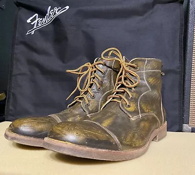 Roan By Bed Stu Leather Boots Men's 13 Cap Toe Distressed Olive Green/Brown • $44