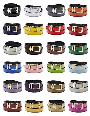 Men's Belt Reversible Bonded Leather Belts Gold-Tone Buckle Over 20 Colors • $17.95