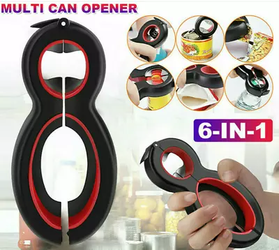 6 In 1 Multi Opener Stainless Steel Manual Jar Opener Non-Slip Open Sesame New • £5.99