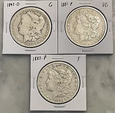 Lot Of (1) 1892-O (1) 1881-P (1) 1883-P Morgan Dollar - G - F - 90% Silver • $105.95