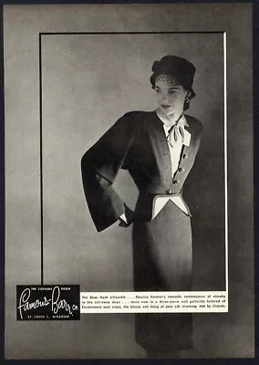 MAURICE RENTNER Fashion Ad 1947 Woman Three Piece Suit Hat By Chanda • $7.95