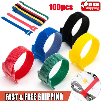 100x Reusable Ties Hook And Loop Fastener Tape Nylon Velcros Cable Ties Strap • £6.71