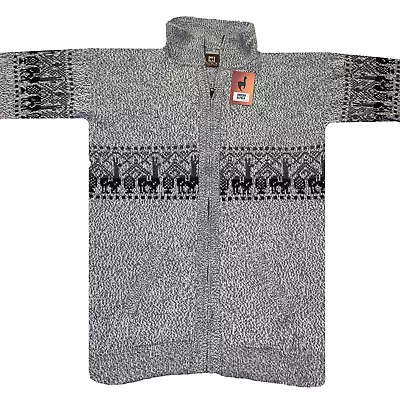 NEW Men Handmade ANDEAN ALPACA Light Gray Zip Sweatshirt Sweater L • $49.95