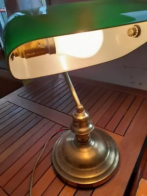 Micromark Brass Stand Bankers Desk Lamp Green Glass Shade Fully Working 80's • £9.99