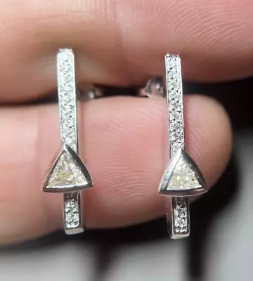 Women's MOVADO 18K White Gold TRILLION Cut Natural Diamond Dangle Earrings • $600