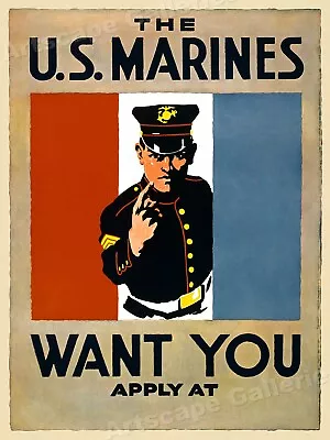 1914  US Marines Want You!  WWI USMC Recruiting Poster - 18x24 • $13.95