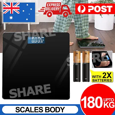 Electronic Digital Backlit Glass Body Bathroom Scale 180KG Scales Gym Weight • $16.95