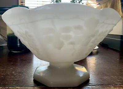 Anchor Hocking Milk Glass Footed Fruit Bowl/Compote W/ Grape Vine Design VTG • $20