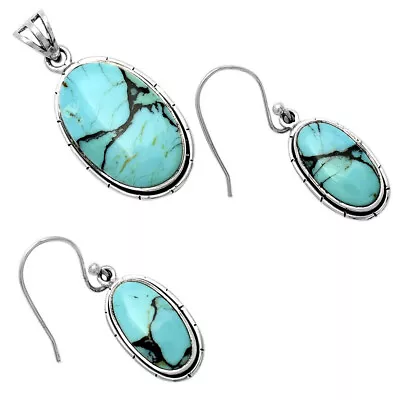 Lucky Charm Tibetan Turquoise 925 Silver Pendant Earrings Jewelry Set T-1006 • $26.49