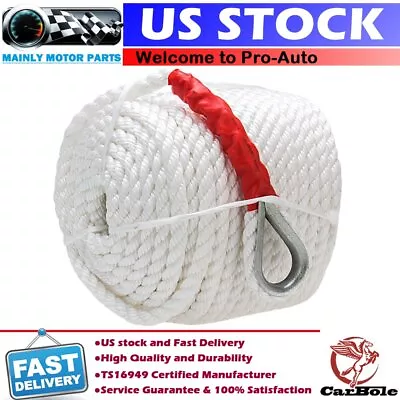3/4x200' Twisted Three Strand Dock Line Rope Cord Boat Anchor Mooring W/ Thimble • $79.59
