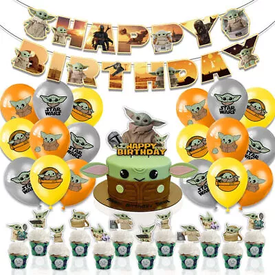 32Pcs Yoda Baby Banner Balloons Cake Toppers Child Birthday Party Decoration Kit • £12.69