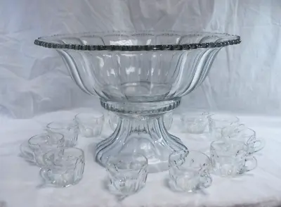 Indiana Glass #7115 Colonial Panel Punch Bowl Stand & 12 Cups  Vintage  L2825 • $349.99