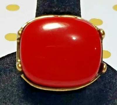 Vtg Gold Tone Large Red Cabochon Stretch Ring Retro Style Size 8 Without Stretch • $14.74