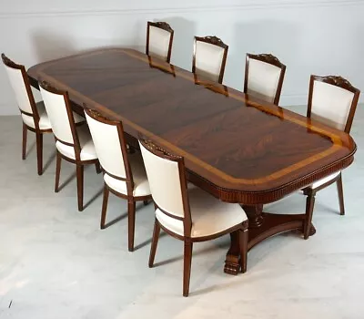 Beautiful 10' Heavy Skirted Flamed Mahogany 2 Pedestal Formal Dining Table • $5171.25