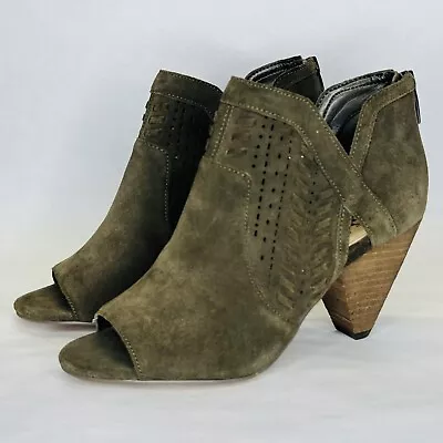 Vince Camuto Women's Suede Vc-Ebelin Open Toe Boots Dark Green Size 6 W NEW • £25.60