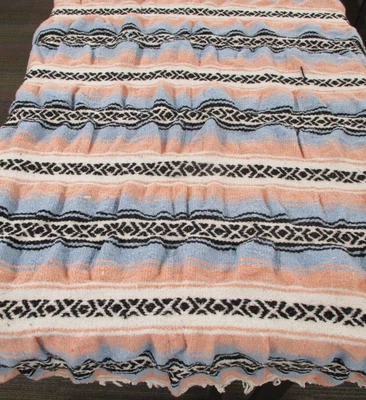 £12 • Buy Mexican Blanket, Throw, Rug, Pink Blue Woven Stripes, Snuggle Blanket
