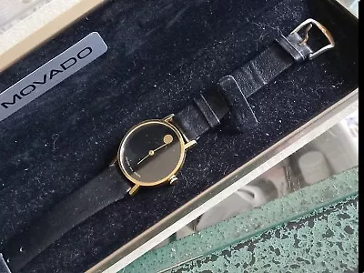 Vintage 1979 MOVADO Museum Classic Black Dial Men's Gold Slim Leather Watch  • $450