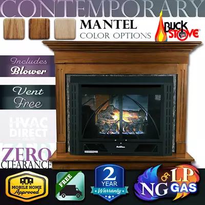 Buck Stove 34 ZC Contemporary Vent-Free NG/LP Gas Fireplace W/ Blower & Mantel • $2794.90