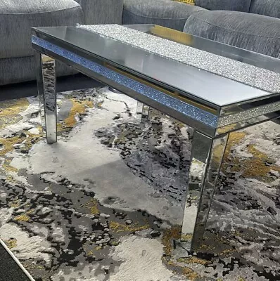 Silver Mirrored Coffee Table With Crystal Inlay Rectangle Glass Tea Table  • $150