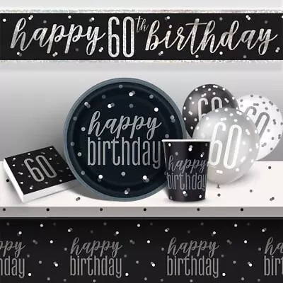 Black Silver Age 60 60th Birthday Decorations Banner Bunting Balloons Tableware • £3.95