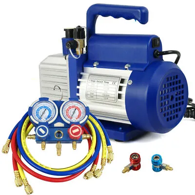 $98.58 • Buy 3CFM Vacuum Pump Combo Manifold Gauge R410a R134a R22 Hvac Ac Set Industrial
