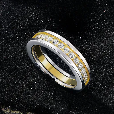 6MM Gold Mens Wedding Ring Promise Ring For Him Sterling Silver Mens Jewelry CZ • $39.99