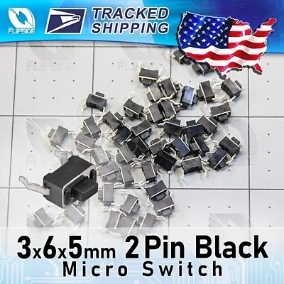 Tactile Push Button Switch (50pcs) 2-Pin Small Momentary Contact 3*6*5 DIP Black • $7.48