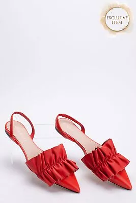 RRP€650 NINA RICCI Leather Slingback Shoes US5 UK2 EU35 Ruffle Made In Italy • $0.01